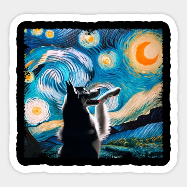 Siberian Huskies Starry Night Tee Triumph for Siberian Dog Admirers Sticker by Kleurplaten kind